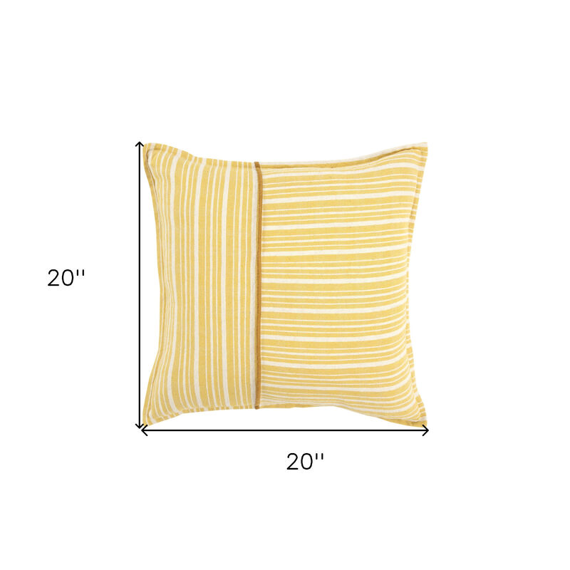 HomeRoots 20" Yellow and White Cotton Pillow With Embroidery Edges image number 3