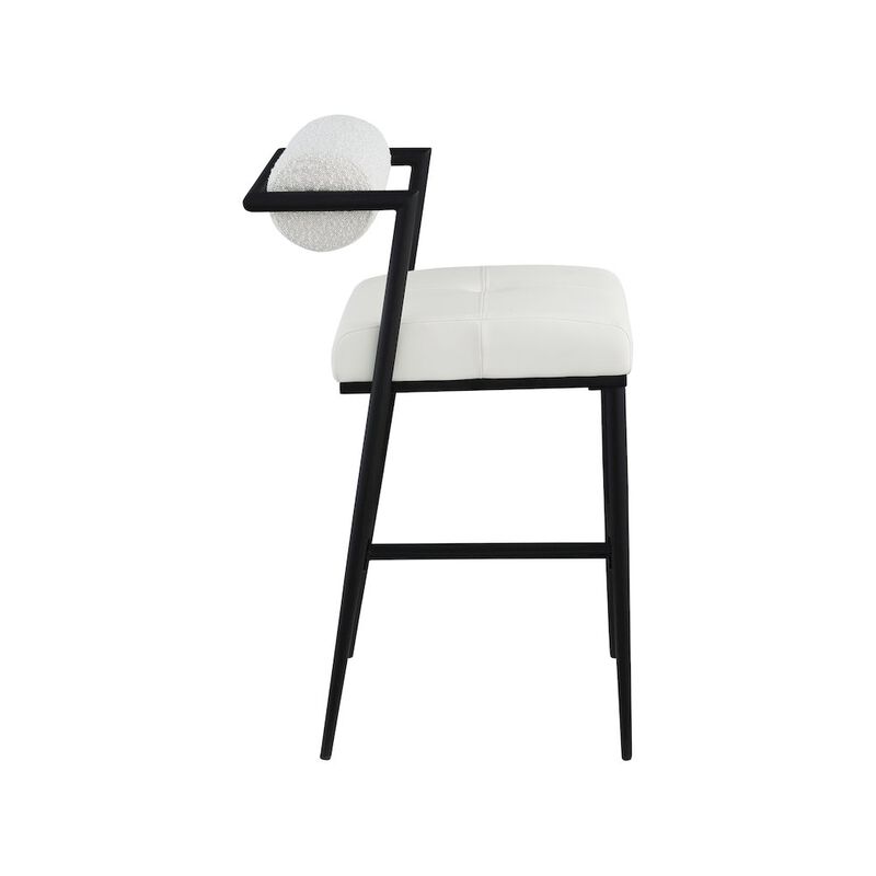 Meridian Furniture Stryker Boucle Fabric and Vegan Leather Stool, Set of 2