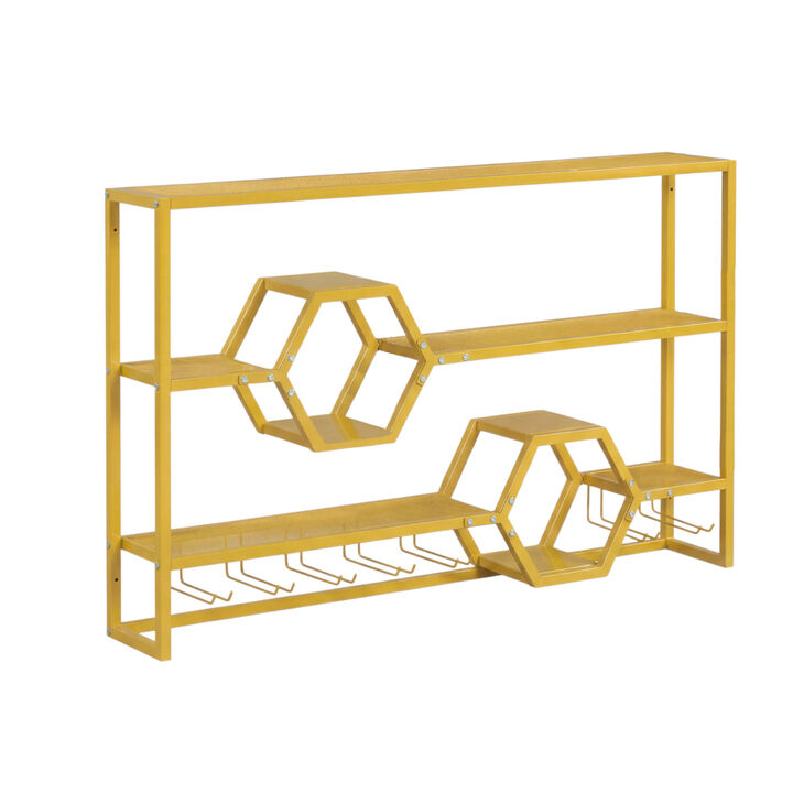Gold 47-Inch Wall Wine Rack with Floating Bar Shelves