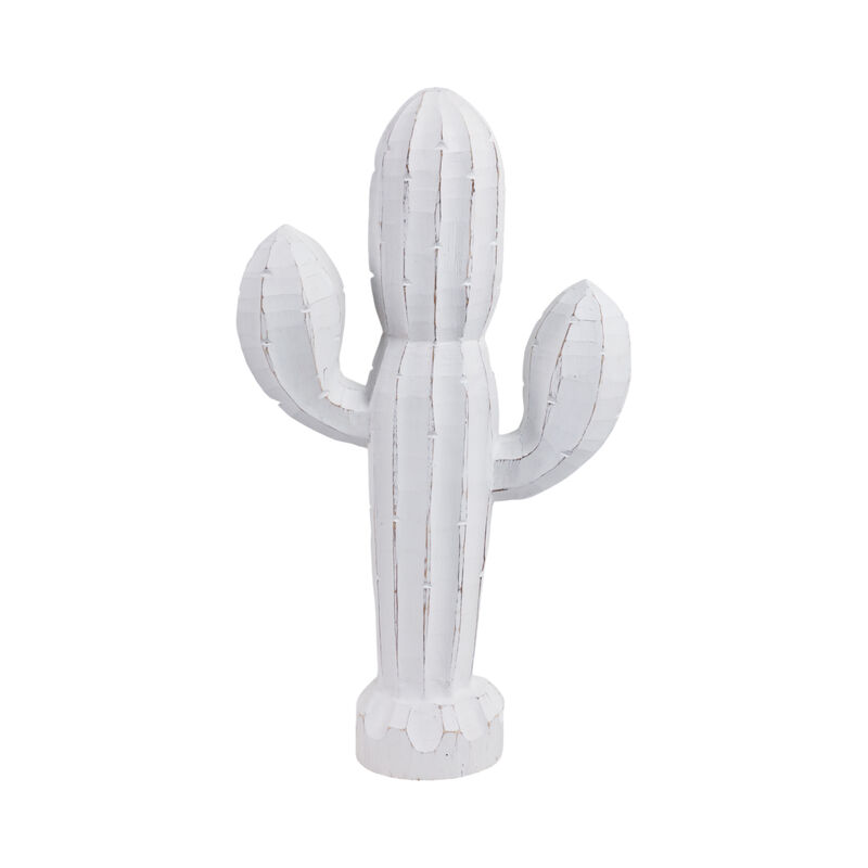 18" Wooden Cactus Decor, Wht image number 0