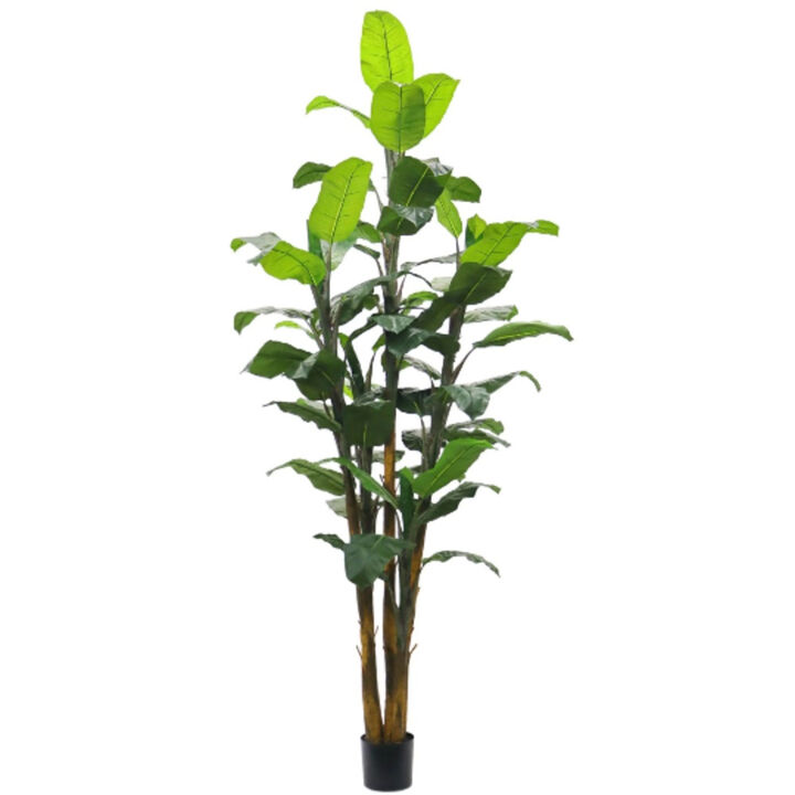 Artificial 8' Banana Tree in Pot with 50 Leaves - Lifelike Faux Plant for Indoor/Outdoor Decor, Home, Office, Patio - Easy Care, High-Quality, UV-Resistant