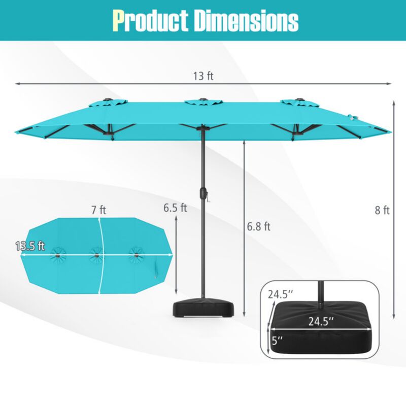 13 Feet Double-Sided Patio Twin Table Umbrella with Crank Handle image number 3