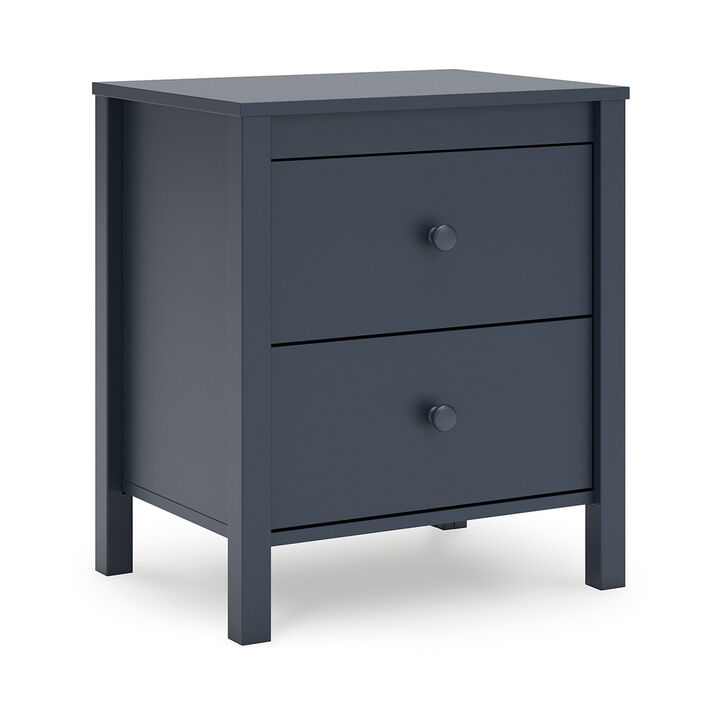 Cian Nightstand, 2 Drawers, Navy Blue Wood, Knob Handles, 24 Inch - Benzara