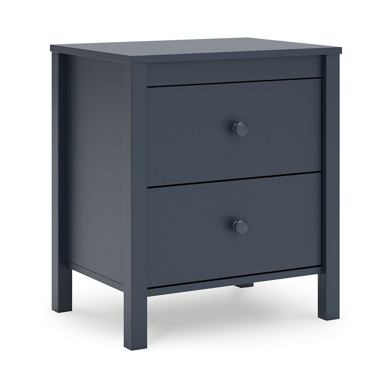 Cian Nightstand, 2 Drawers, Navy Blue Wood, Knob Handles, 24 Inch - Benzara