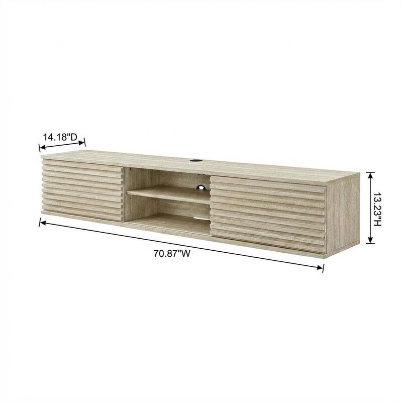 Gray faux wall-mount media console, solid construction, 70-inch design image number 2