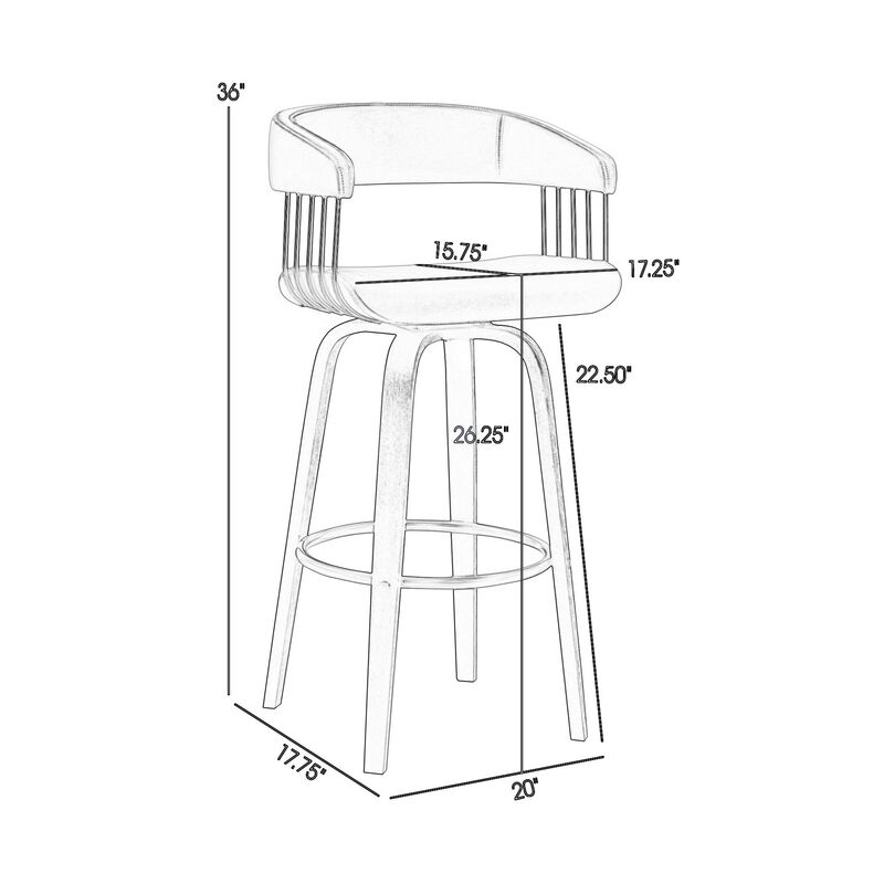 Maya 26 Inch Swivel Counter Chair, Gray Faux Leather, Bronze, Black Wood - Benzara
