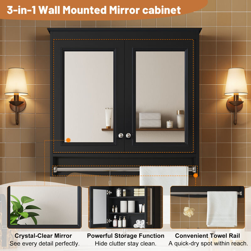 ELEMENT ACE 3-in-1 Wall Mounted Bathroom Mirror Medicine Cabinet with Adjustable Shelves, Soft Close Doors, Hidden Storage and High-Definition Mirror for Vanity image number 8