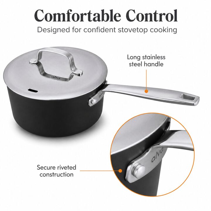 Alva Maestro Cookware Set 7-Piece Set - Nonstick Ceramic Pans and Pots - Oven Safe, Easy to Clean and Made without PFAS, PFOA & PTFE - Induction & All Stovetop Compatible with Even Heat Distribution
