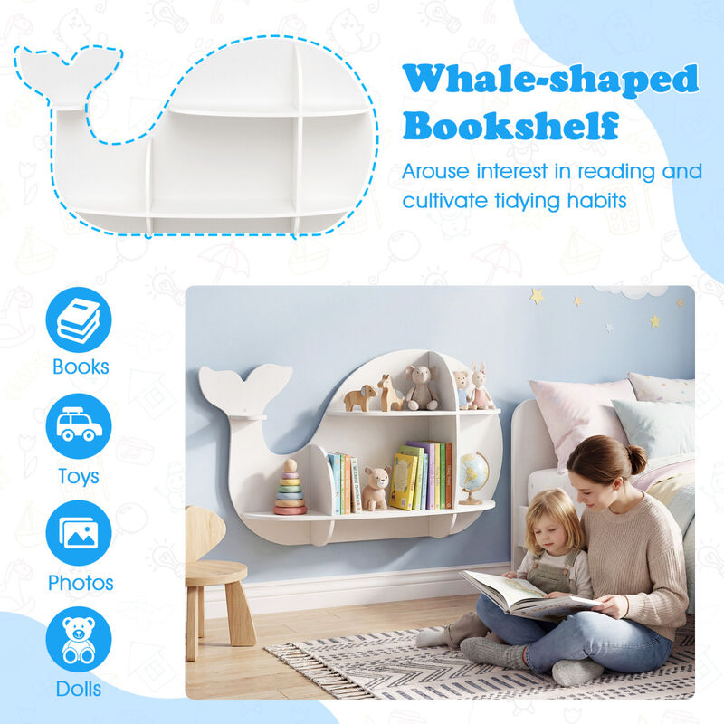 Wall Mounted Dolphin Shelves for Kids Room Storage and Decor-White image number 5