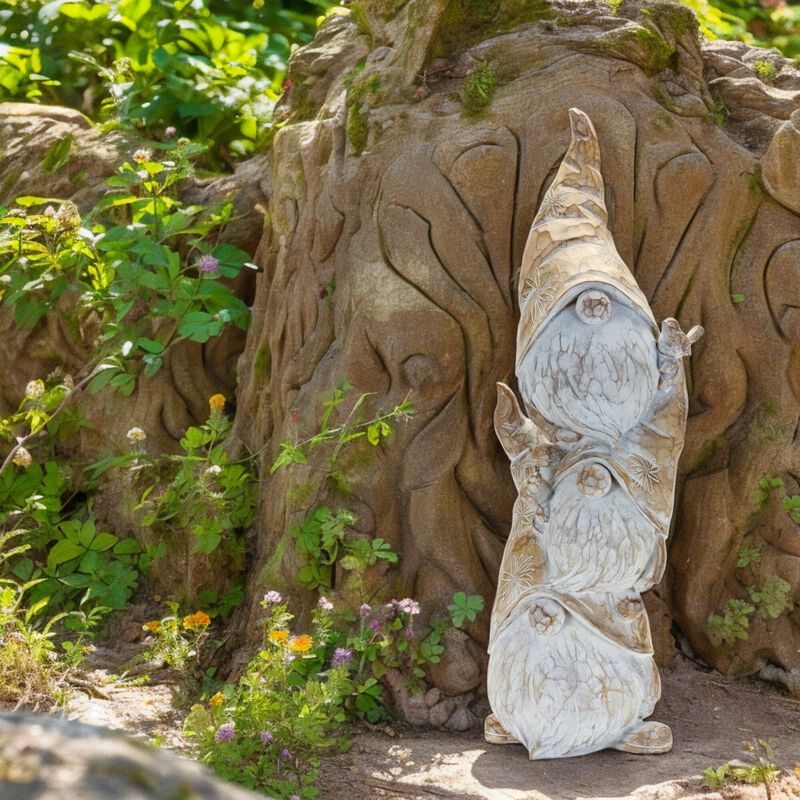 Resin Triple Gnome Stack &ndash; Playful Outdoor Statue for Garden, Yard, and Lawn Decor