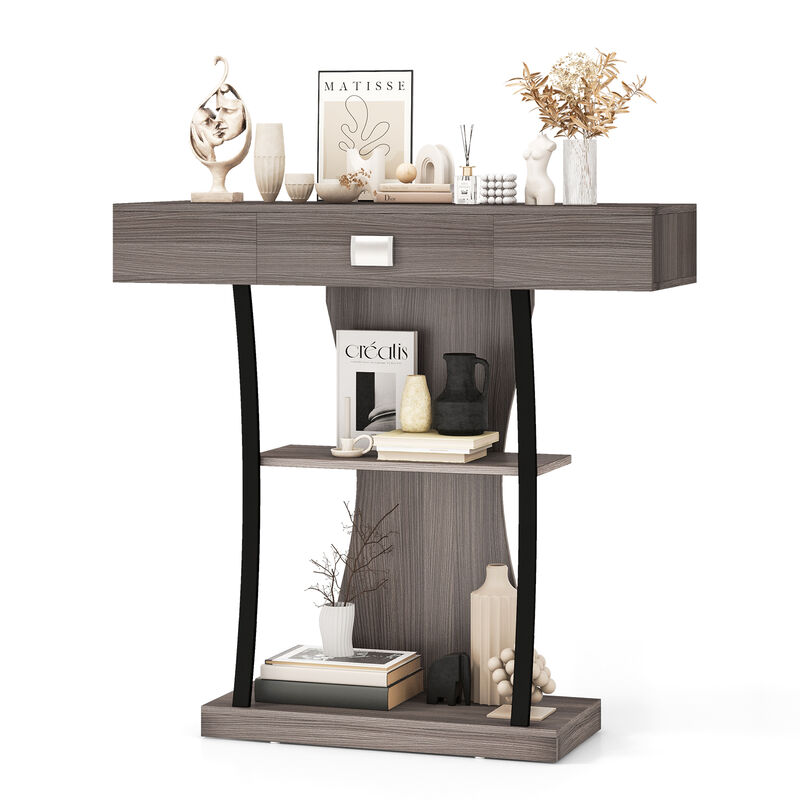 Console Table with Drawer and 2-Tier Shelves for Entryway Living Room