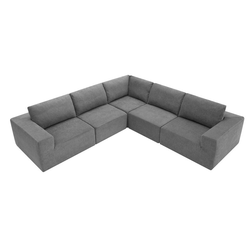 MONDAWE Modular 5 Pieces Free Combination L Shaped Sectional Sofa,Luxury Floor Couch Set,Upholstered Indoor Furniture,Foam-Filled Sleeper Sofa Bed