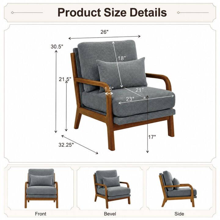GOODSILO Mid-Century Modern Wooden Lounge Chair with Nubby Upholstery, High-Density Foam Cushion for Home and Office Use