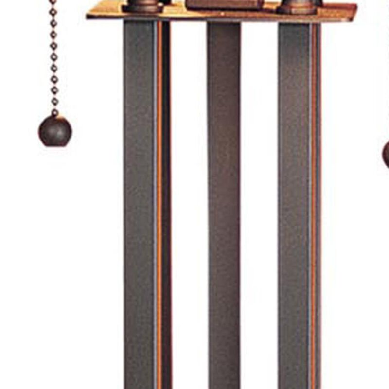 Hivvago 25" Gray Metal Two Light Cylinder Table Lamp With Amber Square Shade