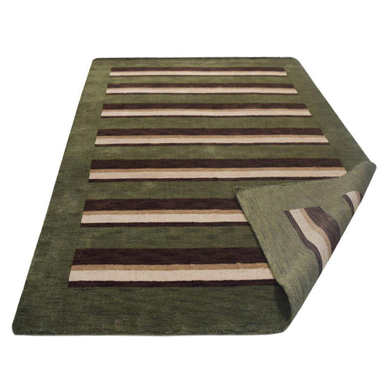 RUGSOTIC CARPETS HAND KNOTTED LOOM WOOL ECO-FRIENDLY AREA RUGS  - 8'x10', Rectangle, Green Brown Color, Contemporary Modern Design, High Pile Handmade Anti Skid Rugs for Living Room (L00904)