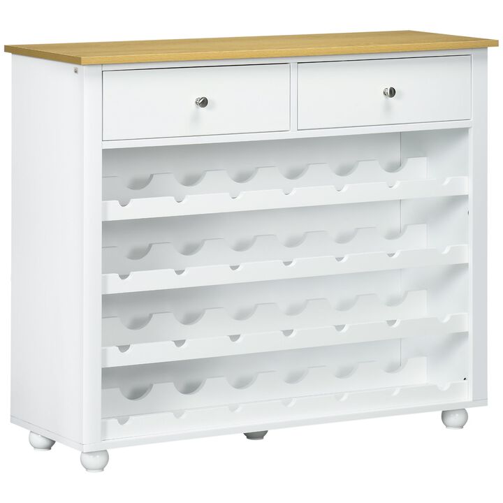 Modern Wine Storage Cabinet with 28-Bottle Wine Rack, Kitchen Sideboard with 2 Drawers for Home Bar, White
