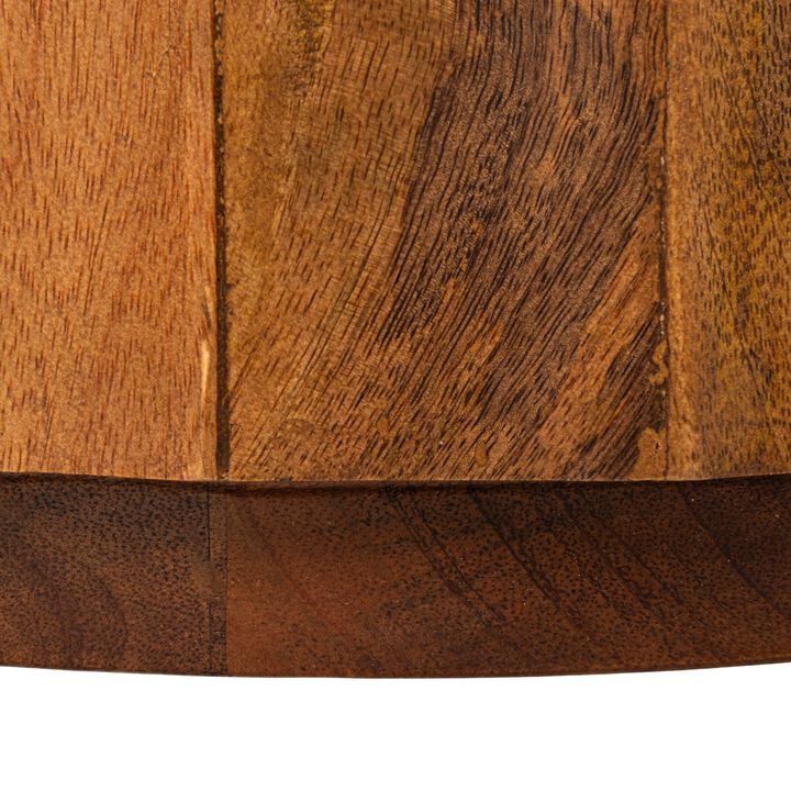 Round Mango Wood Fluted Side Table with Marble Top