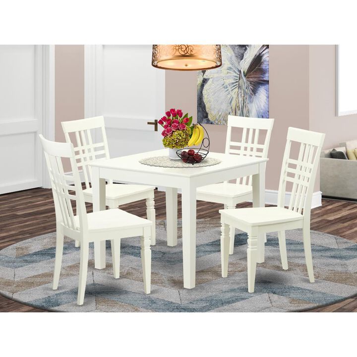 5 PcKitchen Dining Table and 4 Wood Chairs for Dining room in Linen White