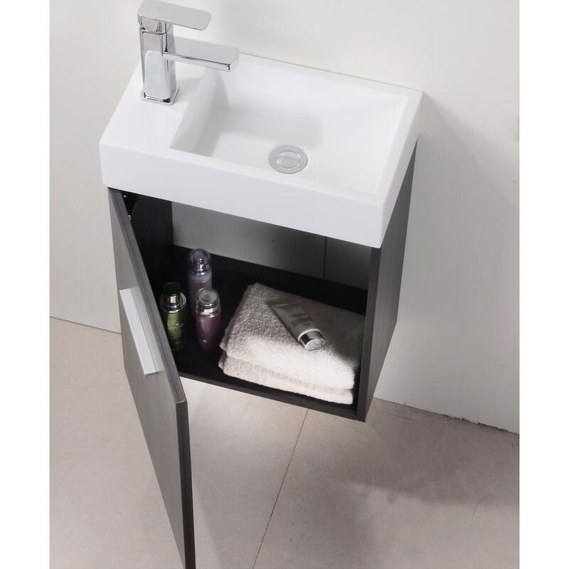 Kubebath Bliss 18 Gray Oak Wall Mount Modern Bathroom Vanity
