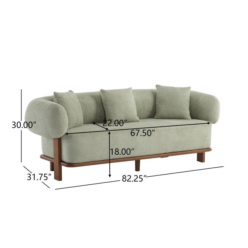 Christopher Knight Home Tadg 82" Rubberwood Boucle Upholstered 3 Seater Curved Sofa with 3 Pillows and Round Arm