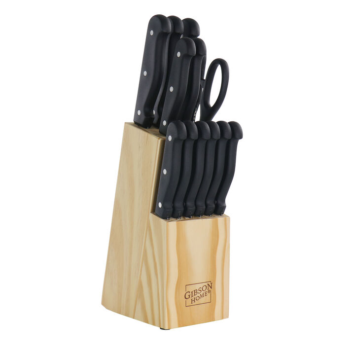 Gibson Home Westover 13 Piece Stainless Steel Cutlery Set in Black with Wood Storage Block