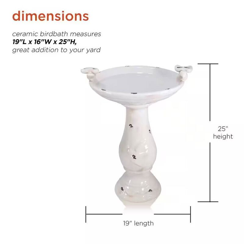 Glazed Ceramic Birdbath for Outdoor Garden Decor and Bird Attraction