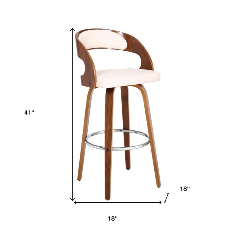 Hivvago 30 Inch Cream and Brown Fabric and Iron Low Back Bar Height Swivel Bar Chair