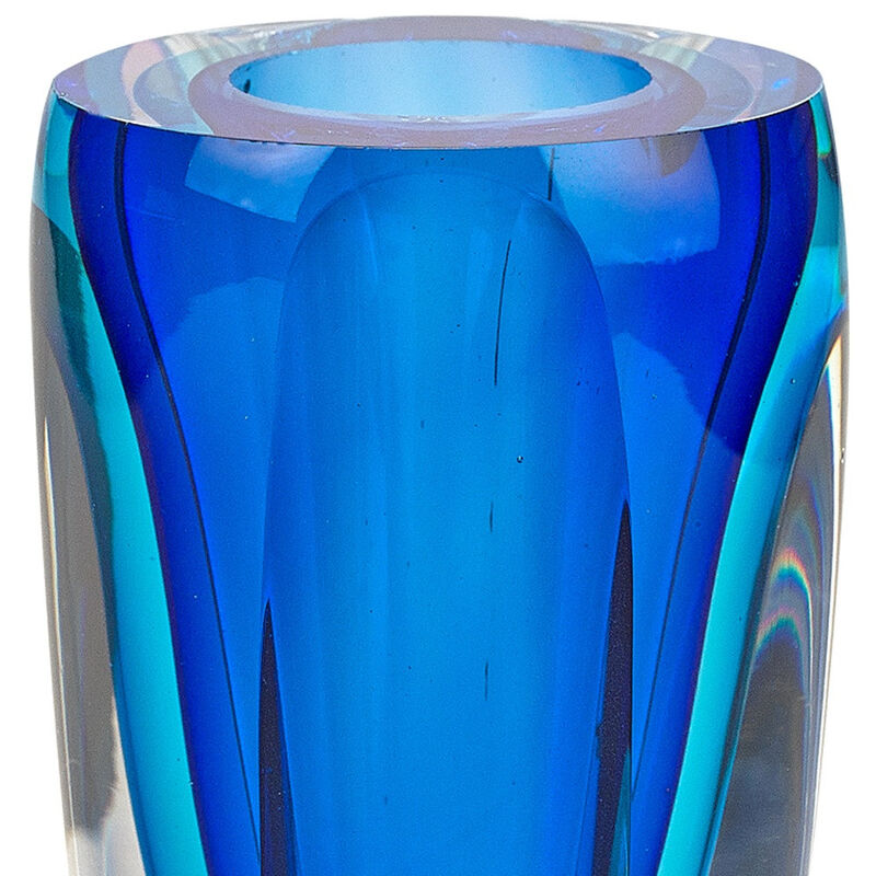HomeRoots 6" Blue And Clear Cylinder Crystal Glass Table Vase image number 2