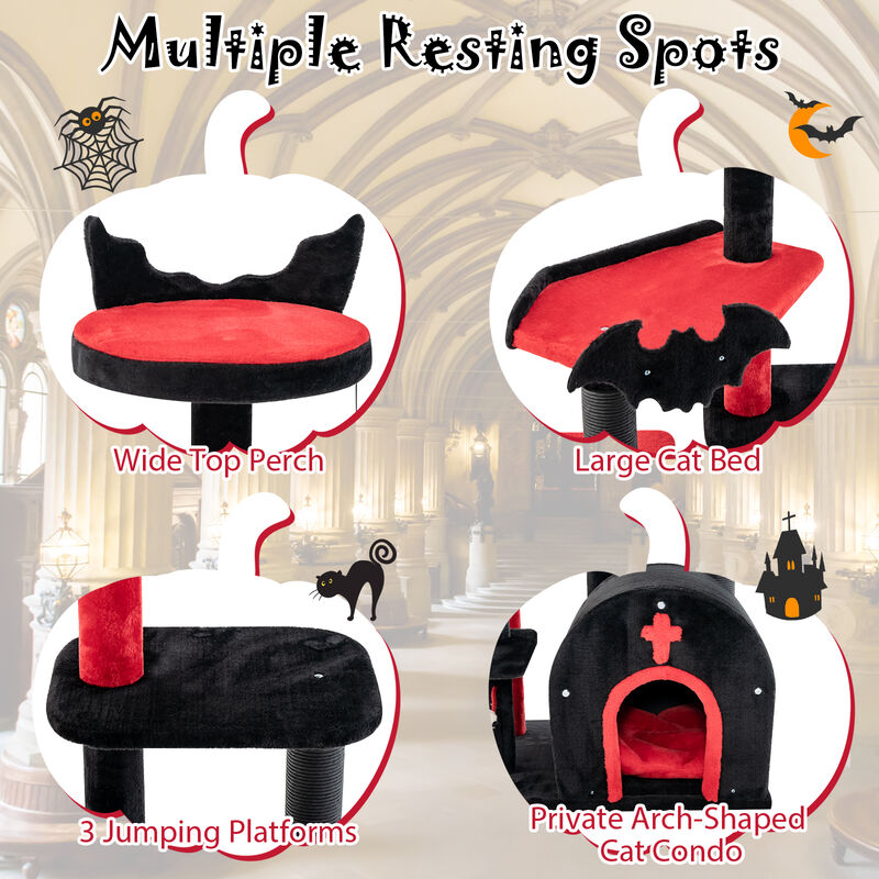 Gothic Cat Tree 53 Inch Tall Cat Tower with Cat Bed and Arch-Shaped Condo