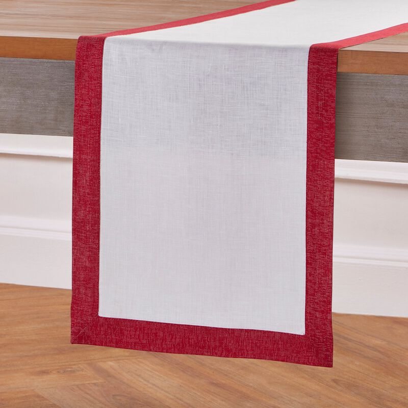 Solino Home Festive Edge 100% Linen Table Runner &ndash; Handcrafted, Machine Washable, Perfect for Holiday and Everyday Dining