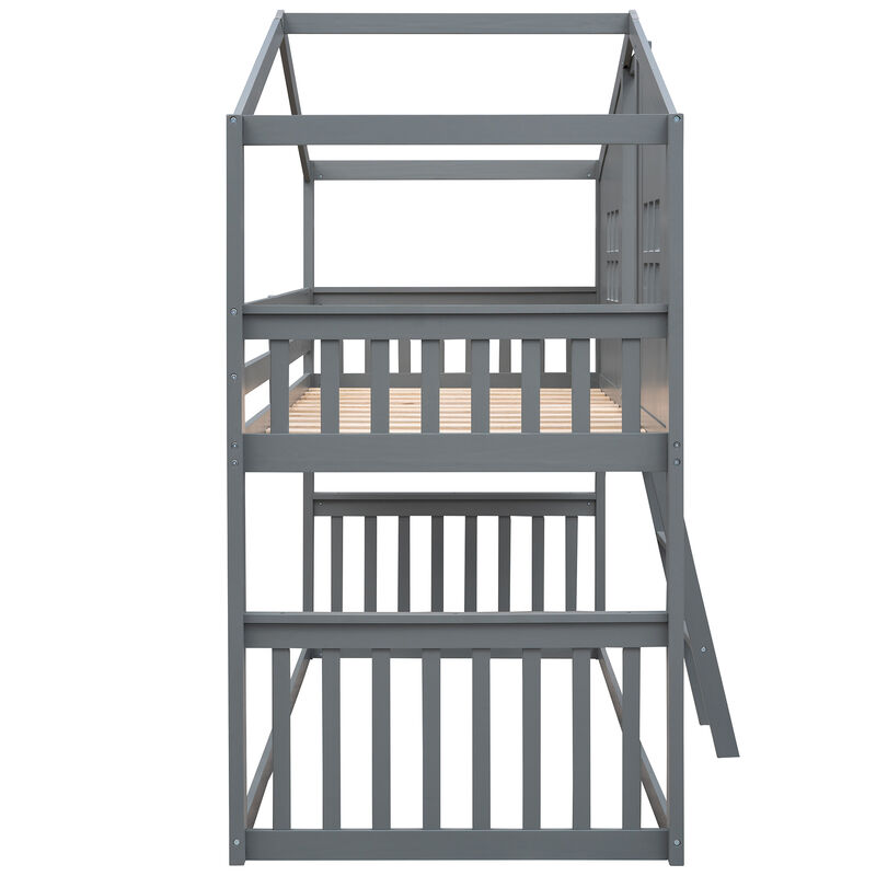 Whisen 79.5"x41.1" House Bunk Bed, Solid Wood Twin Over Twin for Kids Bedroom image number 5