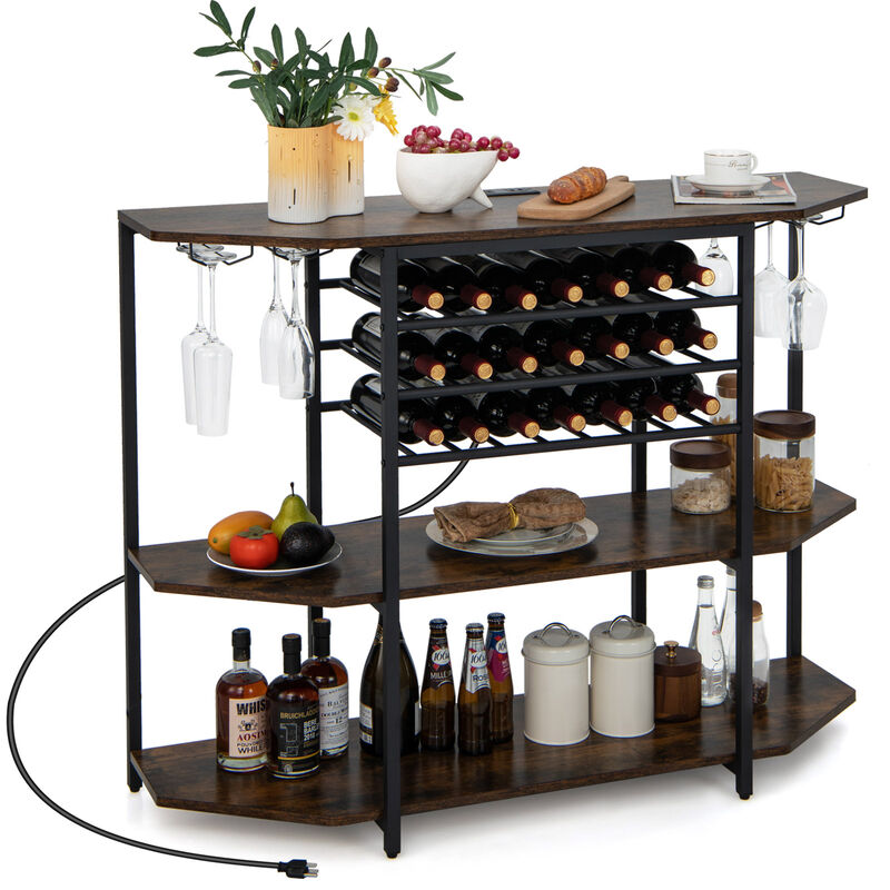 3-Tier Wine Bar Cabinet with Storage Shelves