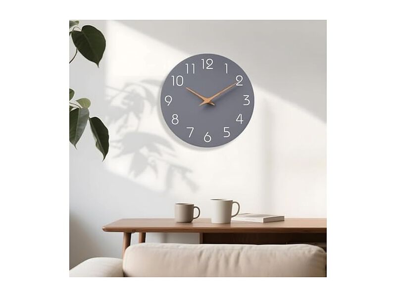 Gray Simple Wall Clock 12 Inch Silent Non Ticking Modern Battery Operated image number 3