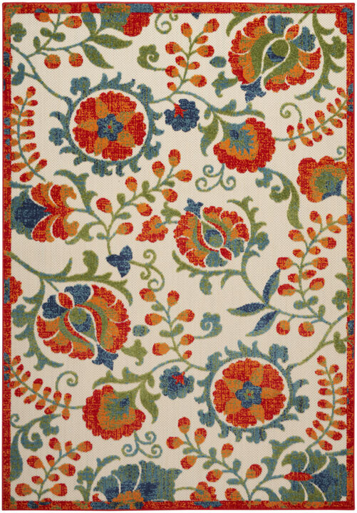 HomeRoots 6' X 9' Red Gold Green And Teal Blue Floral Indoor Outdoor Area Rug