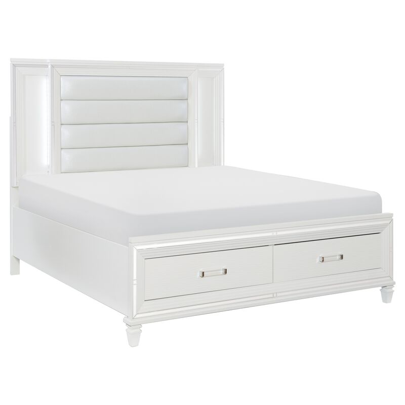 Queen Bedroom Set, White Wood, 4 Piece Set with 2 Nightstands and Dresser image number 2