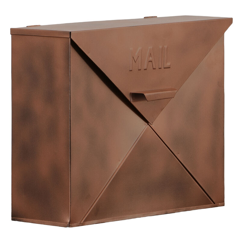 Envelope Shaped Wall Mount Metal Mail Box, Copper-Benzara image number 3