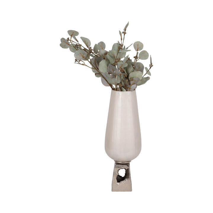 Glass 19"H Vase W/ Metal Base