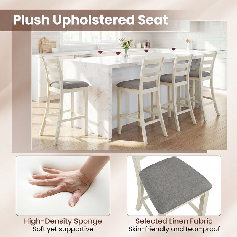 Set of 4 Counter Height Dining Chairs with Fabric Seats and Wood Legs image number 3