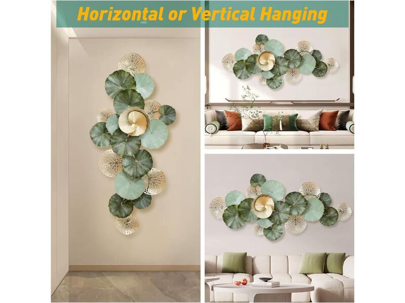 Large Metal Wall Art 3D Flower Leaves Lotus Decor for Living Room Bedroom image number 1