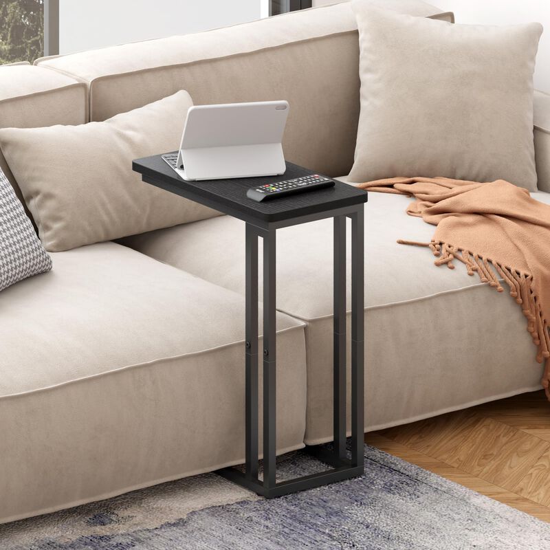 Yusong C Shaped End Table, Couch Side Table That Slide Under Sofa Bed, Small Table for Small Spaces, Skinny Overbed Table, Coffe