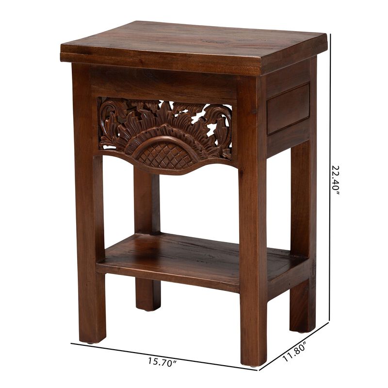 bali & pari Alexandra Handcarved Mahogany Wood Nightstand &ndash; Decorative Accent Table with Lower Shelf, Traditional Artisan Furniture image number 9