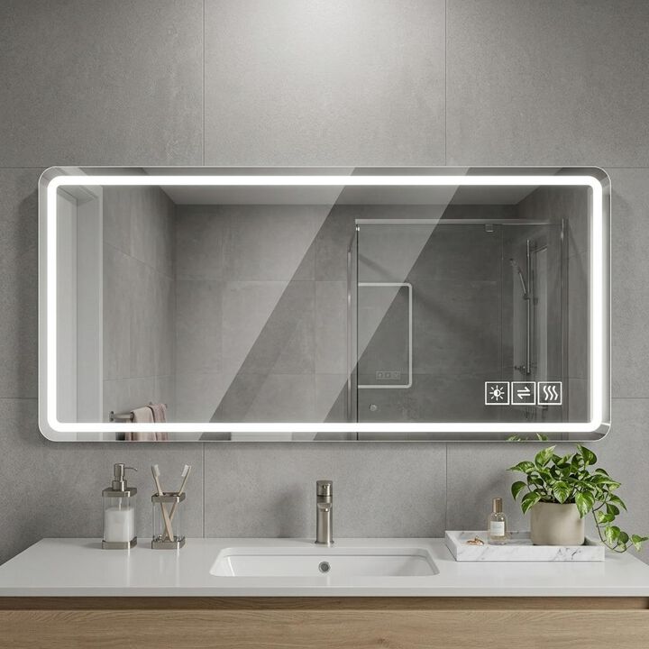 HomeRoots 28" Lighted Frameless Anti Fog Bathroom Vanity Mirror