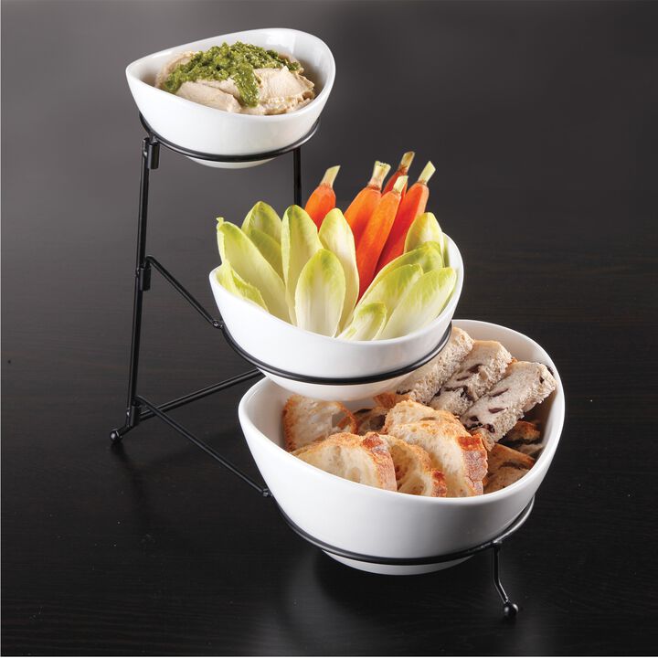 Gibson Elite Gracious Dining 3 Tier Bowl Server Set with Metal Stand