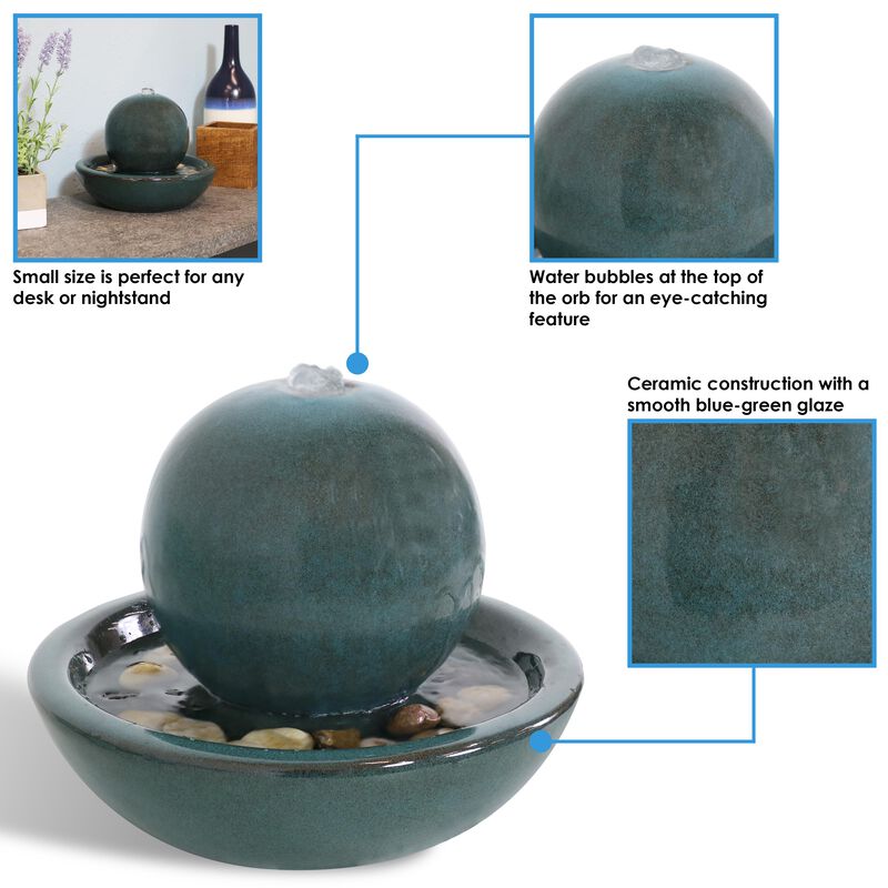 Sunnydaze Ceramic Indoor Water Fountain with Orb - 7 in