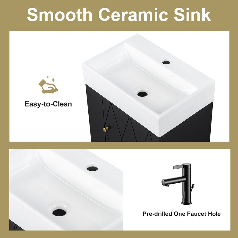 Whisen 20 Inch Bathroom Vanity with Ceramic Sink, MDF Construction, Modern Cabinet with Storage for Bathroom image number 3
