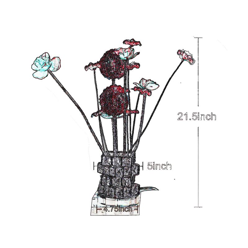 Accent Table Lamp, LED, Red Roses, Crystal Square Vase, Chrome 21 Inch - Benzara