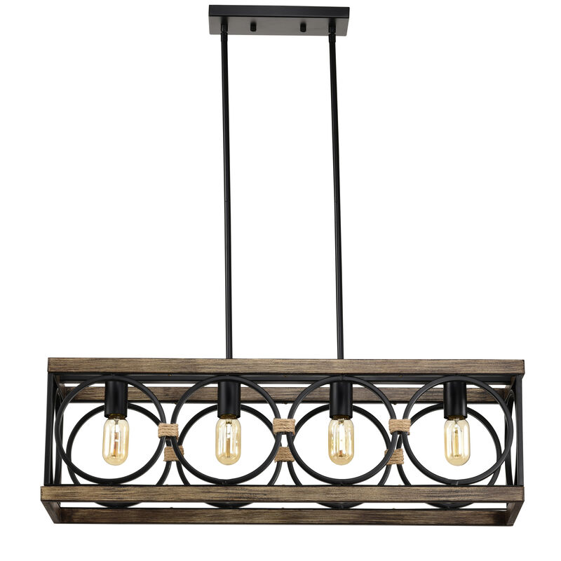 4-Light Farmhouse Rectangle Pendant Light Vintage Rustic Industrial Hanging Light Fixture image number 4
