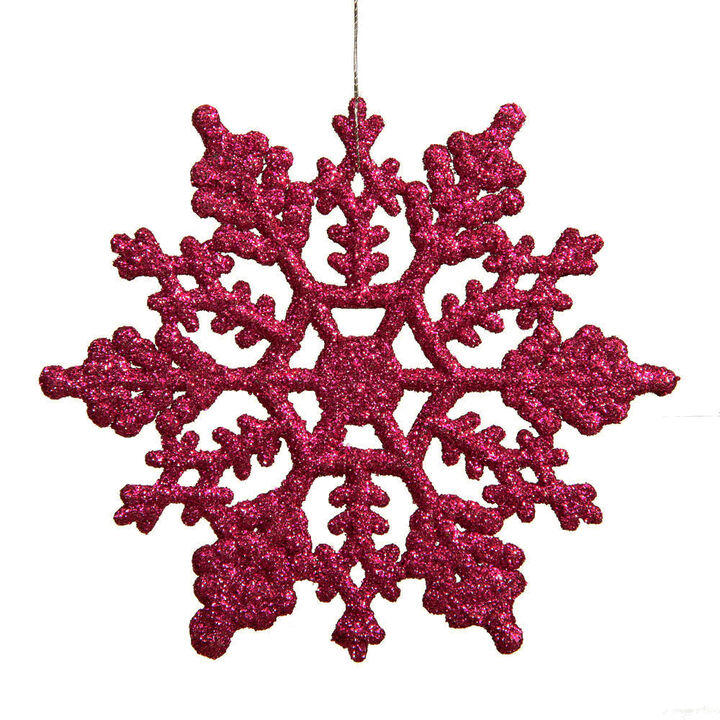 Club Pack of 24 Mulberry Pink Glitter Snowflake Christmas Ornaments 4"