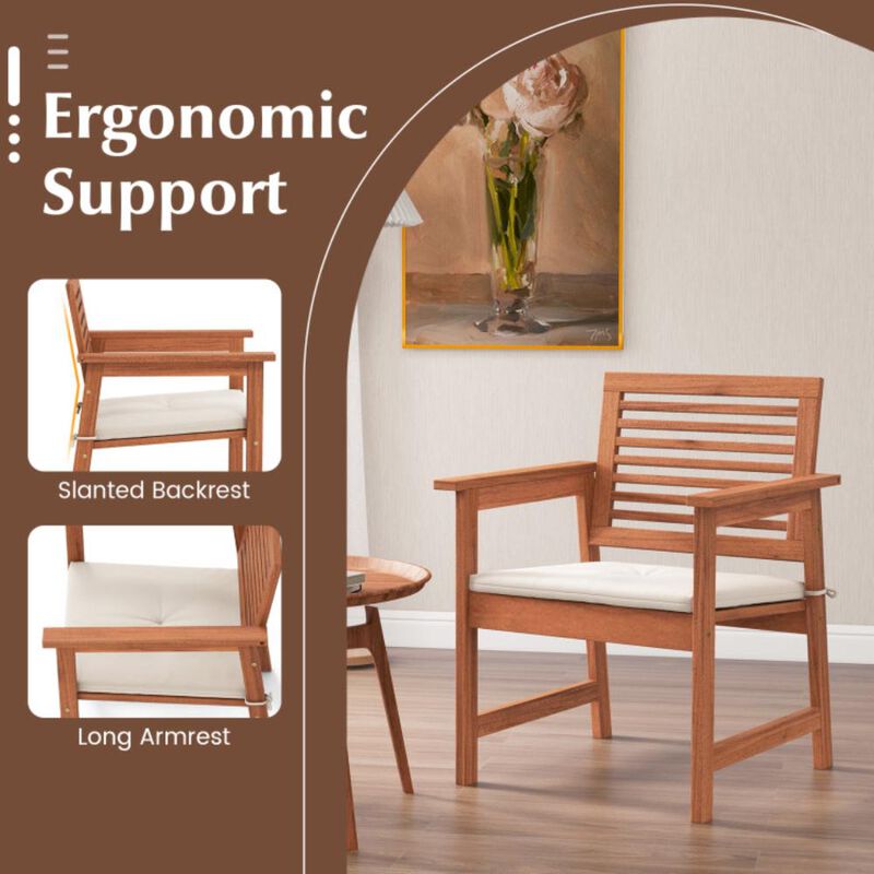 Hivvago Set of 2 Patio Solid Wood Dining Chairs with Cushions and Slatted Seat