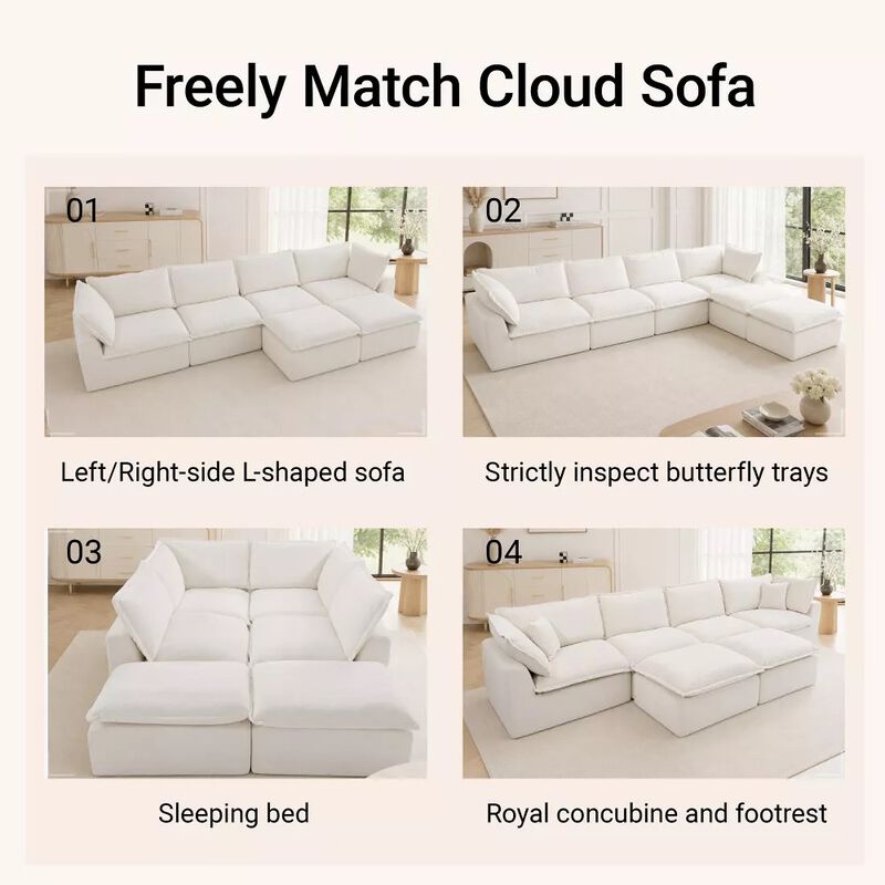Vipbear 170 Inch Oversized Modular U Shaped Sectional Sofa with Movable Ottoman, Extra Deep Seats image number 5